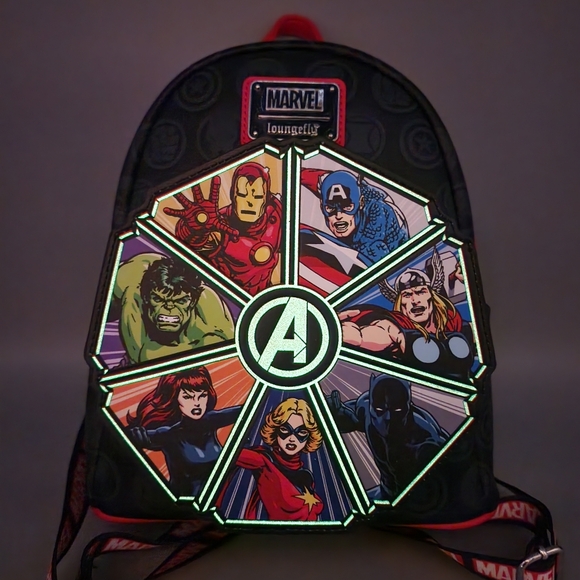 NWT Loungefly Avengers 60th Anniversary Mini Backpack Glow-In-The-Dark. - Picture 4 of 4